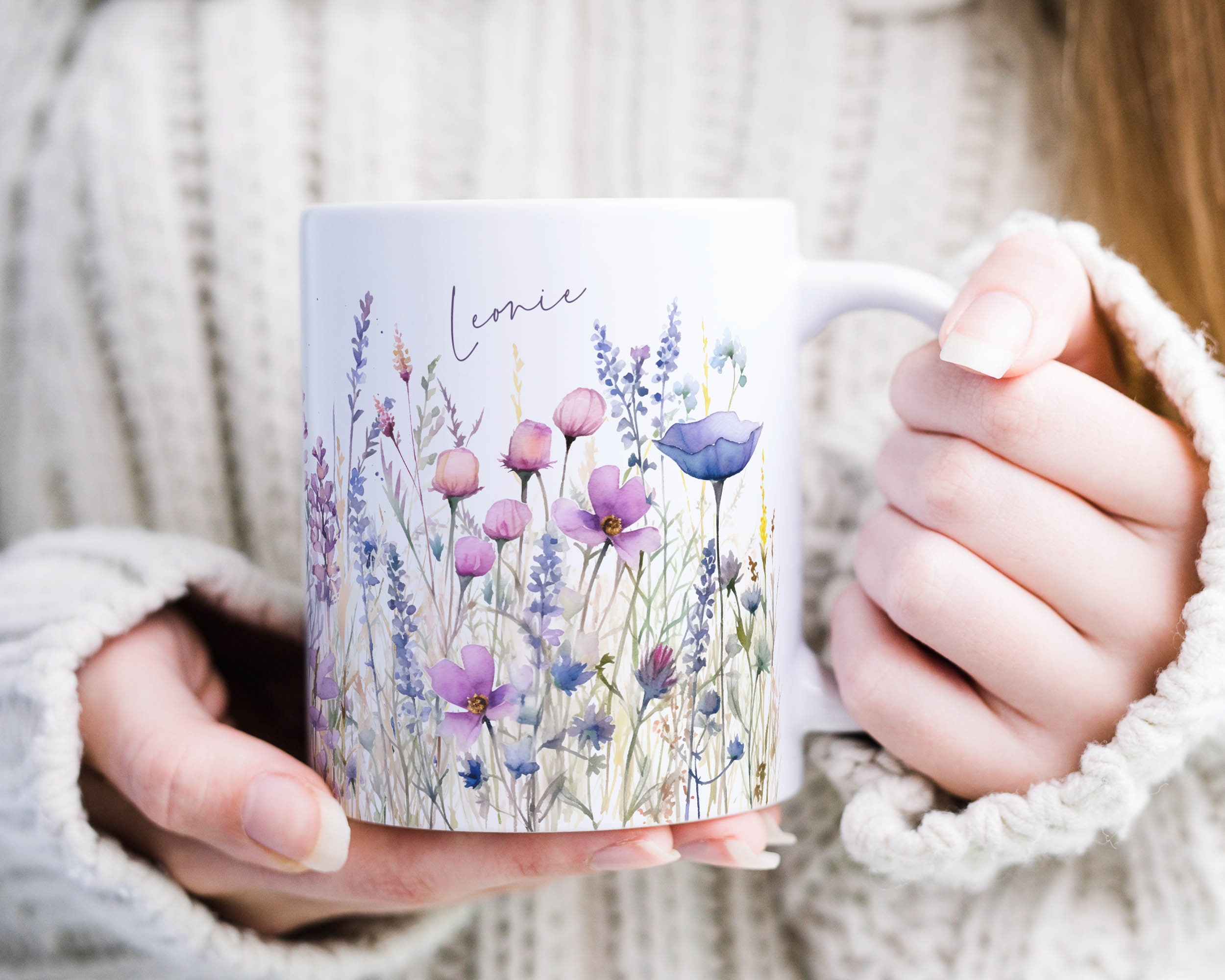 Keramik Tasse Personalisiert mit Name Tasse Blumen Wildblumen Tasse Tassen Personalisiert Muttertags-Geschenk Muttertag