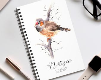 Zebrafinch Personalized Notebook Journal DIN A5 Notebook Name Birthday Gift Women Teenagers Diary Notebook Christmas Gift