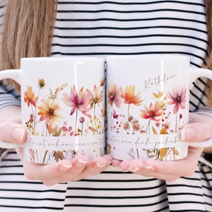 Keramik Tasse Personalisiert mit Name und Spruch Aquarell Wildblumen Orange Rosa Das besondere Geschenk für Kollegin oder beste Freundin Bild 6