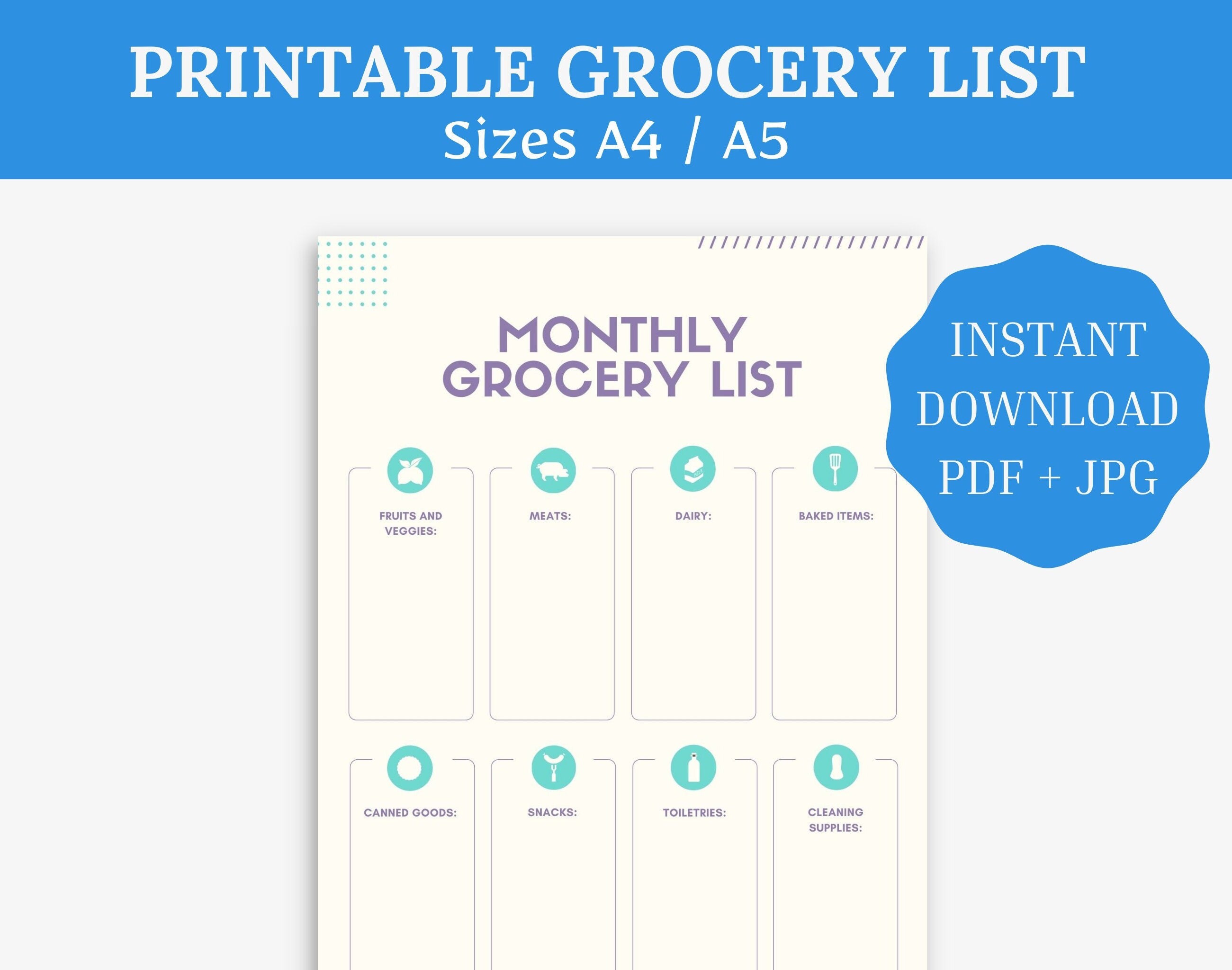 monthly grocery list template printable shopping list etsy