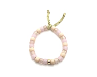 The Pink Blush Bracelet | Gemstone Pony Bead Bracelet | Forte Bead Inspired | Big Bead Rainbow Bracelet