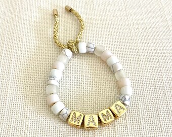 Initial Gemstone Bracelet | Gemstone Pony Bead Bracelet | Forte Bead Inspired | Big Bead Rainbow Bracelet | Mothers Day Gift