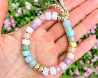 The Lilac Gemstone Bracelet | Gemstone Pony Bead Bracelet | Forte Bead Inspired | Big Bead Rainbow Bracelet