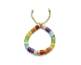 Sunset Bracelet |  Gemstone Pony Bead Bracelet | Forte Bead Inspired | Big Bead Rainbow Bracelet | Personalized Gifts