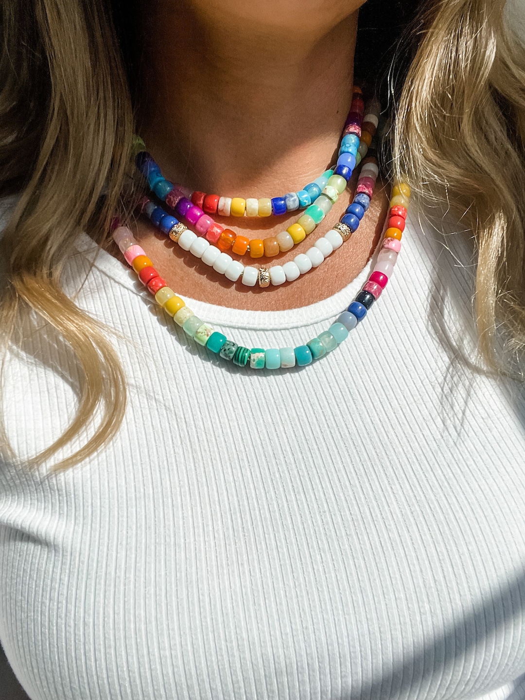 Big Pony Bead Necklace Gemstone Pony Bead Necklace Choker Necklace Etsy