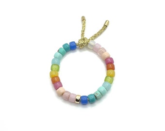 Summer Gemstone Bracelet | Gemstone Pony Bead Bracelet | Forte Bead Inspired | Big Bead Rainbow Bracelet