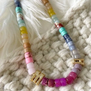Seaside Necklace | Big Pony Bead Necklace | Gemstone Pony Bead Necklace | Choker Necklace | Holiday Gifts