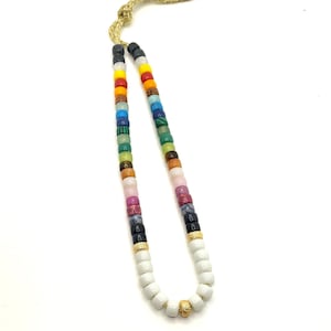 Big Pony Bead Necklace | Gemstone Pony Bead Necklace | Choker Necklace