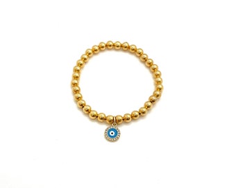 14k Gold Bead Bracelet Stack | Evil Eye Bracelet | 14k gold filled bracelet | Holiday Gift | Jewelry Gift