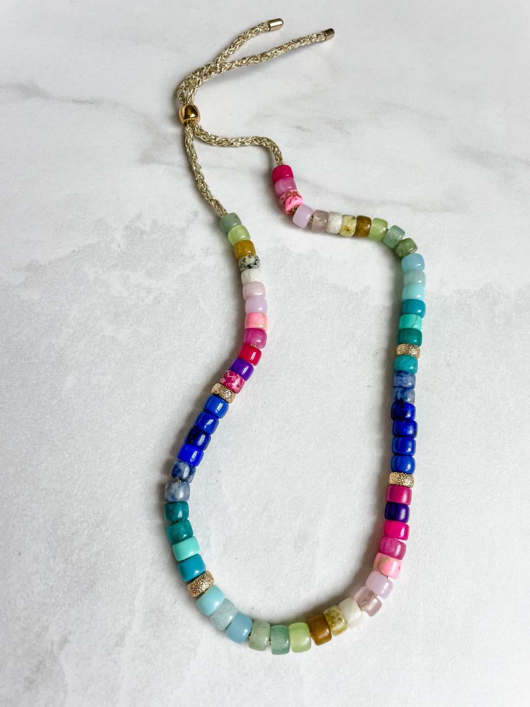 Adjustable Rainbow Necklace Big Pony Bead Necklace - Etsy