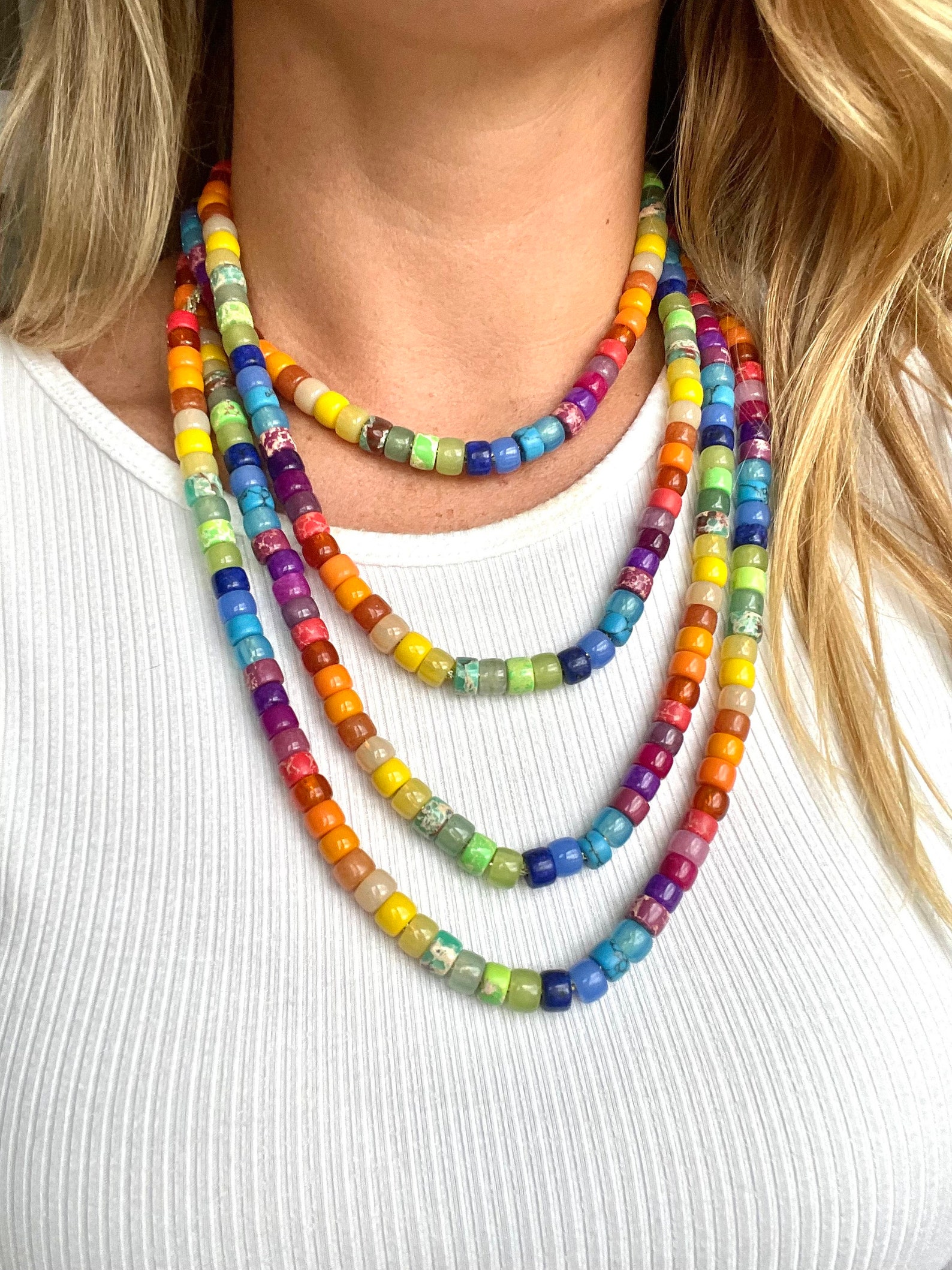 Rainbow Big Pony Bead Necklace Gemstone Pony Bead Necklace Etsy