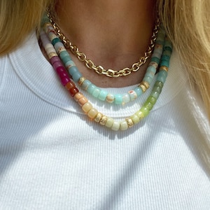 Blue Crush Necklace | Big Pony Bead Necklace | Gemstone Pony Bead Necklace | Choker Necklace | Holiday Gifts