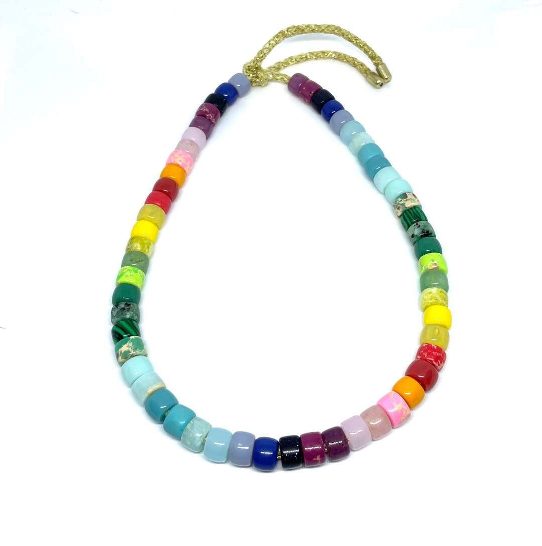 Big Pony Bead Necklace Gemstone Pony Bead Necklace Choker Necklace