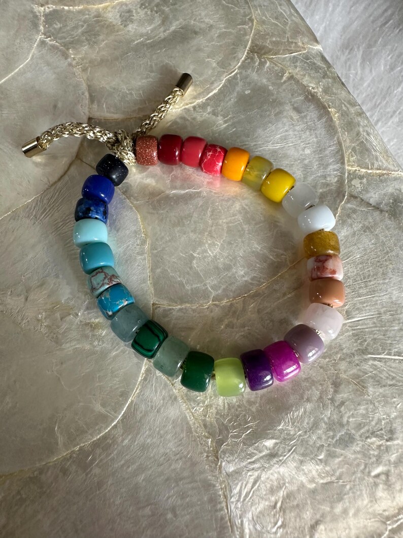 Pulsera Starburst / Pulsera de cuentas de poni con piedras preciosas / Inspirada en cuentas Forte / Pulsera de arcoíris con cuentas grandes imagen 4