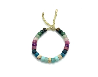 Fall Rainbow 2.0 Gemstone Bracelet |  Gemstone Pony Bead Bracelet | Forte Bead Inspired | Big Bead Rainbow Bracelet | Personalized Gifts