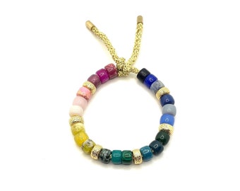 Winter Rainbow Bracelet | Gemstone Pony Bead Bracelet | Forte Bead Inspired | Big Bead Rainbow Bracelet | Personalized Holiday Gifts