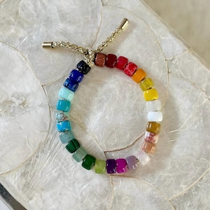 Starburst Bracelet | Gemstone Pony Bead Bracelet | Forte Bead Inspired | Big Bead Rainbow Bracelet