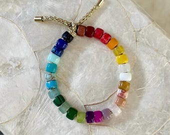 Starburst Bracelet | Gemstone Pony Bead Bracelet | Forte Bead Inspired | Big Bead Rainbow Bracelet