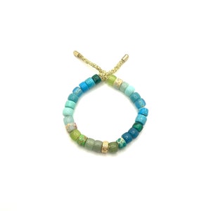 Pulsera verde y turquesa / Pulsera de cuentas grandes de piedras preciosas / Pulsera de cuentas de poni