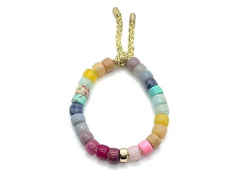 The Seaside Bracelet | Gemstone Pony Bead Bracelet | Forte Bead Inspired | Big Bead Rainbow Bracelet