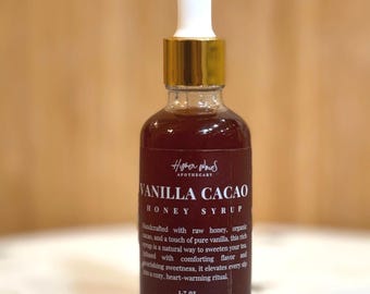 Vanilla • Cacao Shell • Honey Syrup | Organic Herbal Elixir | Small Batch Artisanal Honey Infusion | 1.7 oz Dropper Bottle