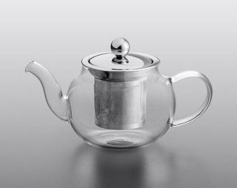 Clear Glass Teapot with Stainless Steel Strainer & Lid | 27oz Heat Resistant | Modern Teaware | Handwash Only