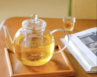 Clear Glass Teapot with Infuser | Handblown Borosilicate Glass | 1L / 33.8oz | Minimal Modern Teaware | Handwash Only