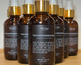 Palo Santo Rose Water Mist | Organic Aura Spray | Small Batch Artisanal | Energy Cleanser | Heart Opening Room Mist | 4 oz
