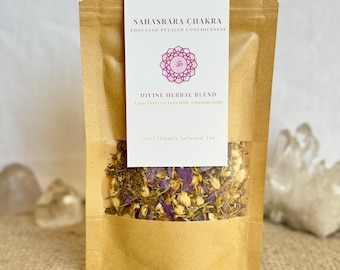 Crown Chakra Tea | Lotus Flower • Gotu Kola • Jasmine Buds | Divine Herbal Blend. Sahasrara Chakra Chai. Spiritual Ritual. Tea Ceremony