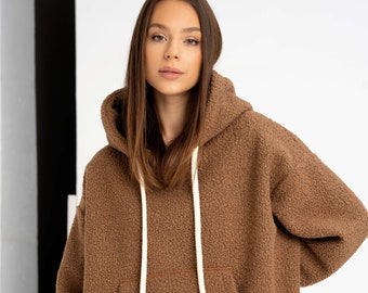 Fleece Fluffy Autumn/Winter Warm Hooded Jacket, Unisex, Teddy fabric hoodie, soft and super cosy, 5 colors, choices one size - perfect gift