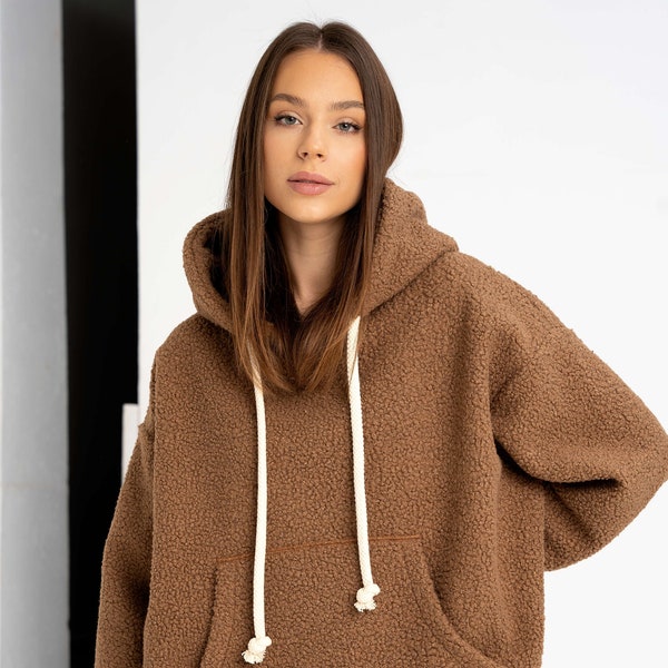 Veste à capuche chaude automne/hiver en polaire, unisexe, sweat à capuche en tissu peluche, doux et super confortable, 5 couleurs, taille unique au choix - cadeau parfait