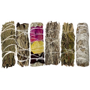 Smudge Kit - 6 Smudging Sticks For Cleansing Home - White Sage, Lavender, Cedar, Blue Sage, Yerba Santa, White Sage with Rose Petals