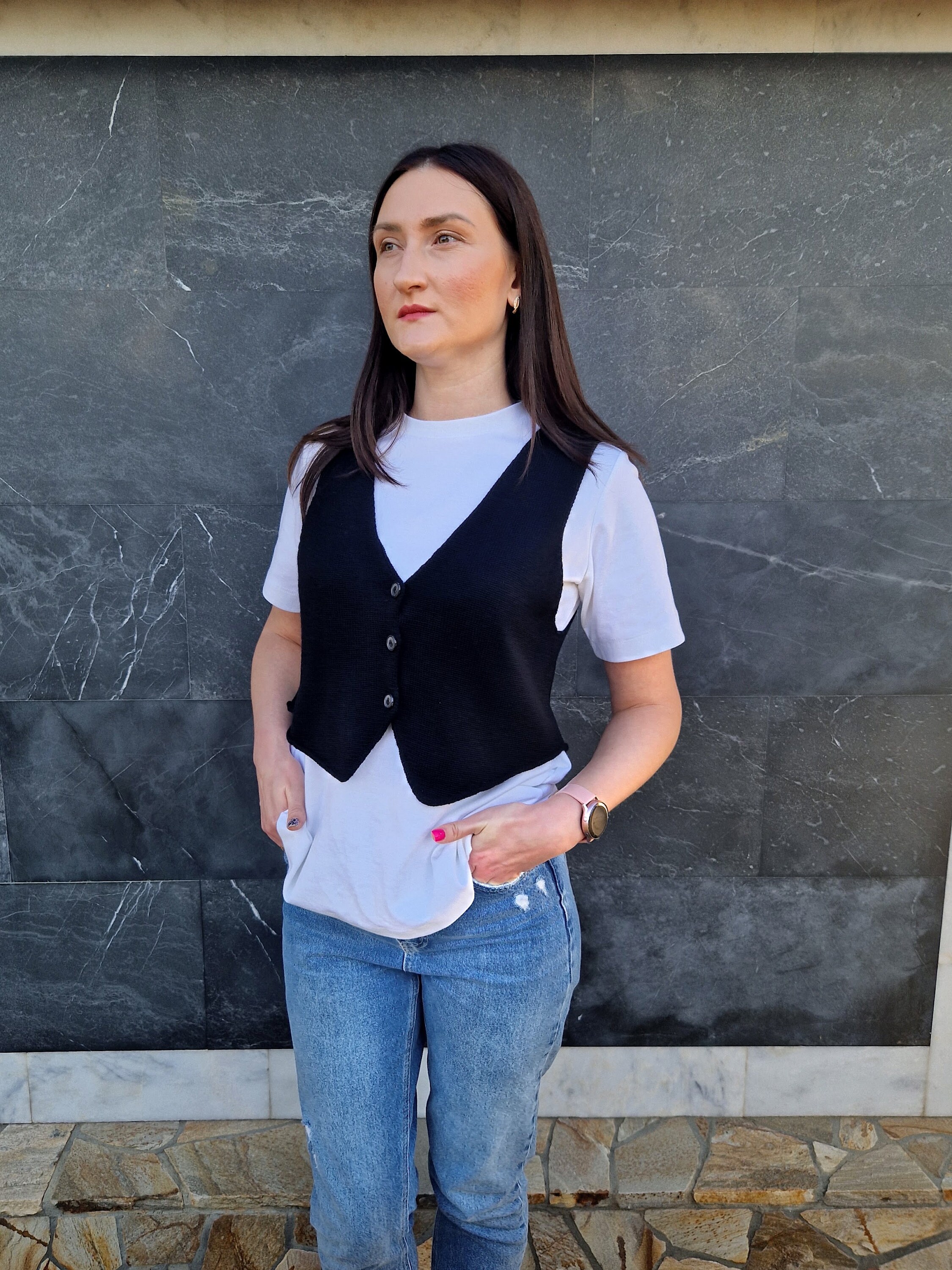 Knit Black and White Vest main image 1