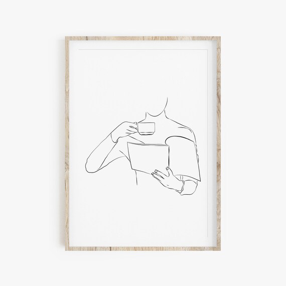 Coffee Art Book Print Abstract Line Print Coffee Hands Etsy