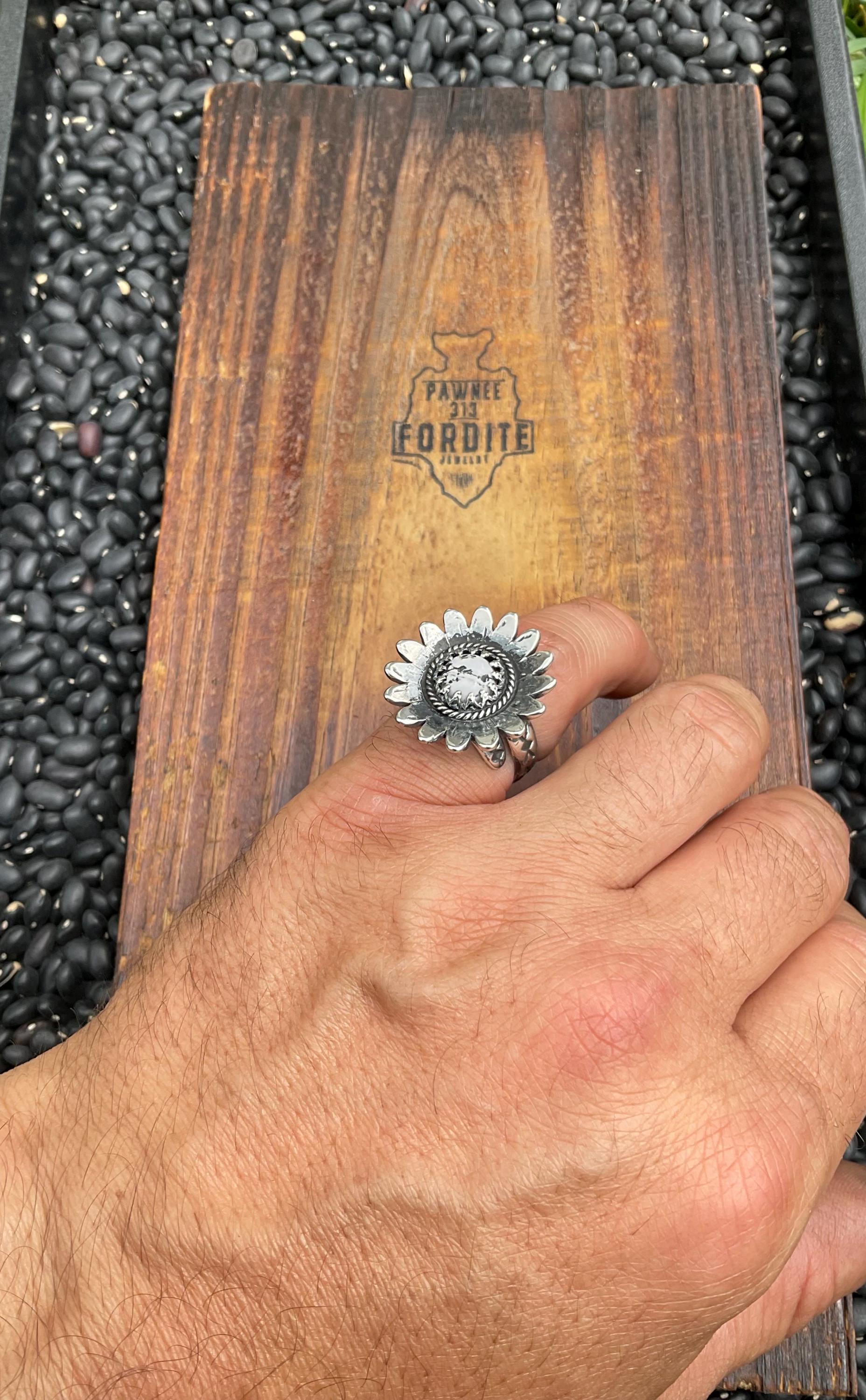White Buffalo Turquoise Adjustable Ring