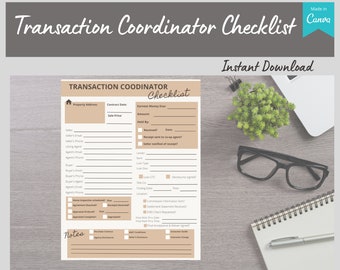 Plantilla de lista de verificación para coordinador de transacciones inmobiliarias (Canva editable, descarga digital)