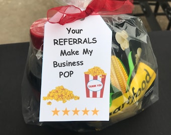 Your Referrals Make My Business Pop Gift Tags, Real Estate Agent, Mortgage, Pop By Tag Gift Tag Popcorn, Hang Gift Tag, Attach Business Card