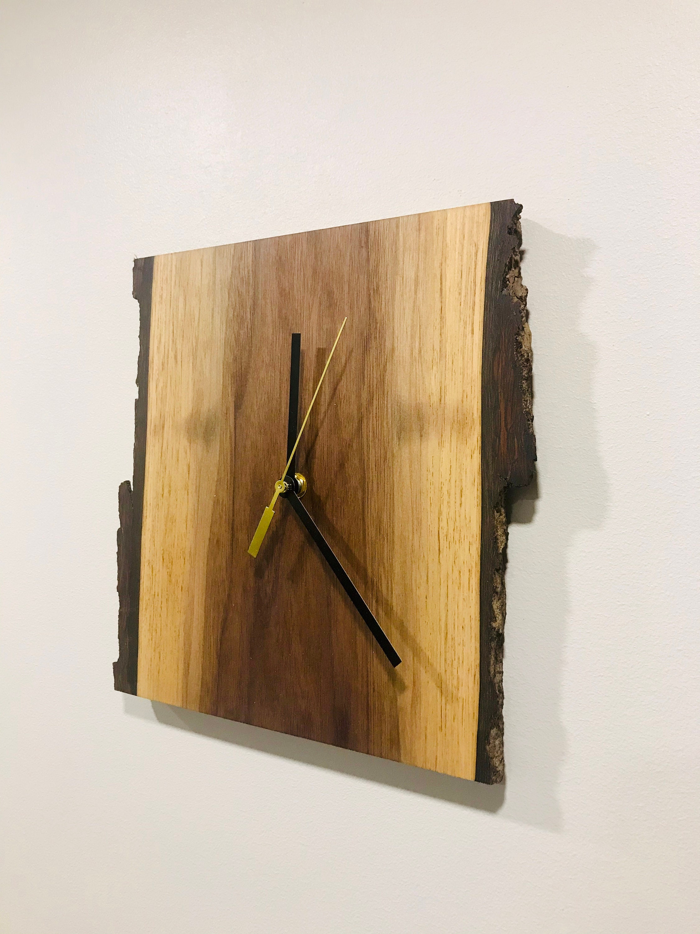 Walnut Live Edge Clock Wooden Clock Wood Clock Silent Wall Etsy Canada