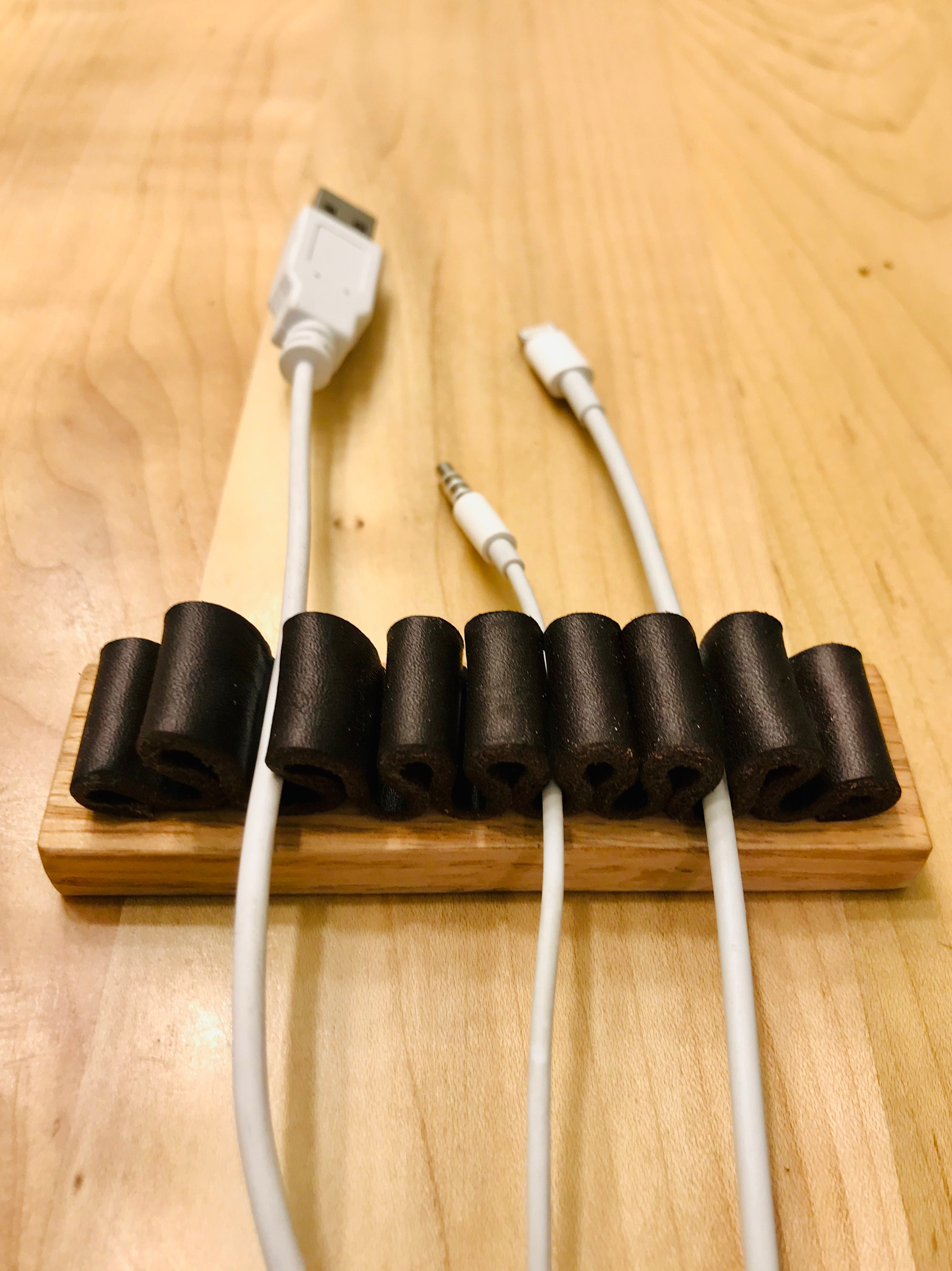 Leather & Wood Cord Holder. Desk Organizer for Cable Etsy