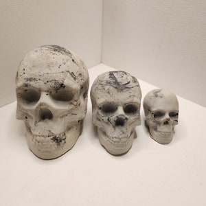 CRÂNIOS DE CIMENTO, efeito mármore, decoração de Halloween