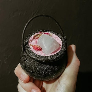 Pink Crystal Cauldron Bath Bomb for Self Love (with Rose Petals and Rose Quartz)