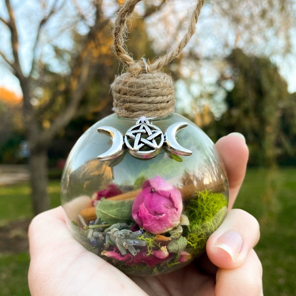 Natural Yule / Christmas Ornament with Protective Herbs and Crystals | Witch Ball