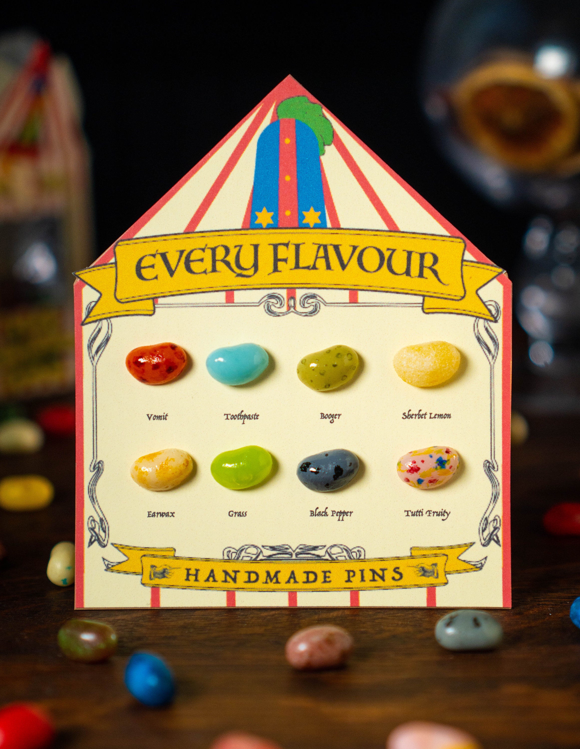 Jelly Bean Pin Set of 8 - Bonus Pack - Bertie Bott's Every Flavor Beans -  Harry Potter Inspired - Handmade Pins - Candy Pins - Sweet Shop