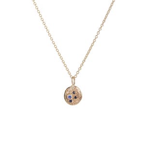 Dainty Blue Sapphire Treasure Coin Necklace - 9ct Gold