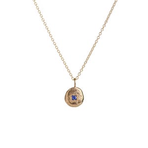 Dainty Princess Blue Sapphire Treasure Coin Necklace - 9ct Gold