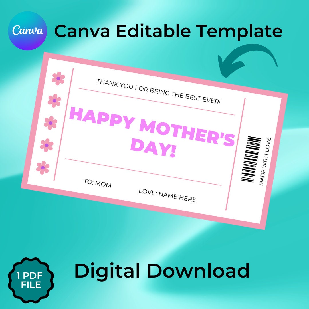 Mother's Day Coupon Template Canva Editable Template Digital Download
