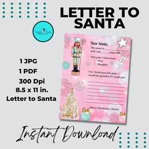 Brief an Santa | Druckbarer Brief an Santa | Weihnachtsmann Wunschliste | Nussknacker Design| Sofortdownload| Weihnachtsmann Brief | Kinder|