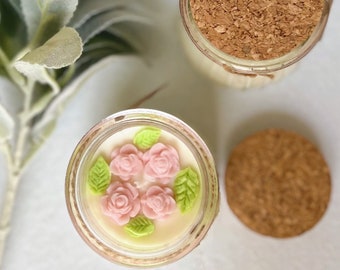 Flower Floral Candle | Soy Wax Candle In A Cork Jar | Candles For Gift | Decor