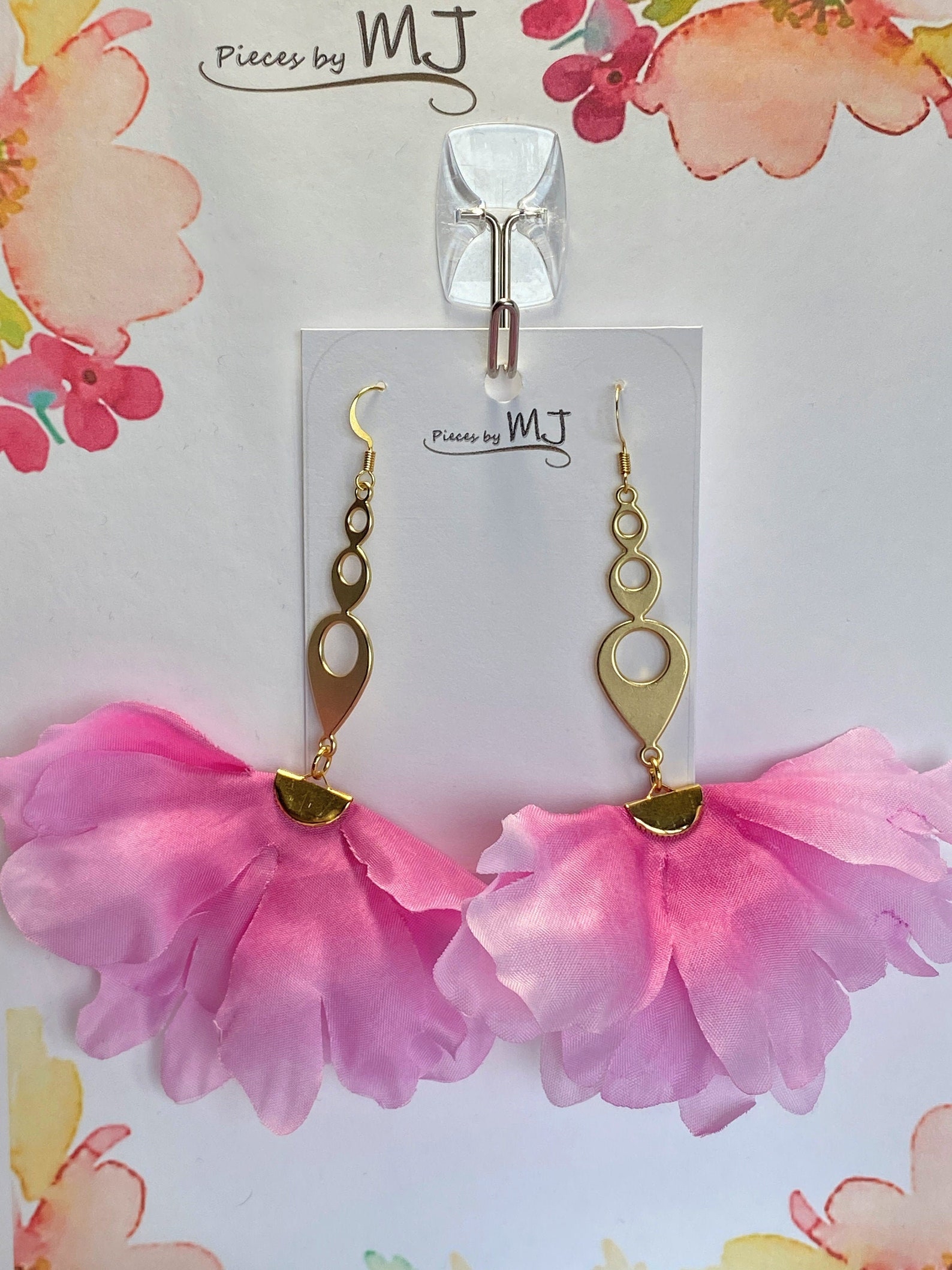 Pink flower petals dangle earrings lightweight hypoallergenic Etsy