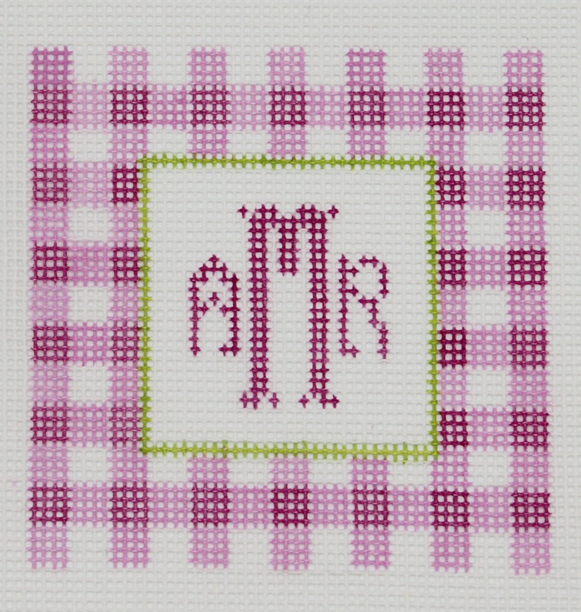 Custom Hand Painted Gingham Monogram Needlepoint Canvas Etsy